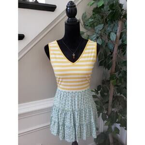 Matilda Jane Sunshine Top Blouse Women Medium Multi-Striped Floral Ruffle V-Neck